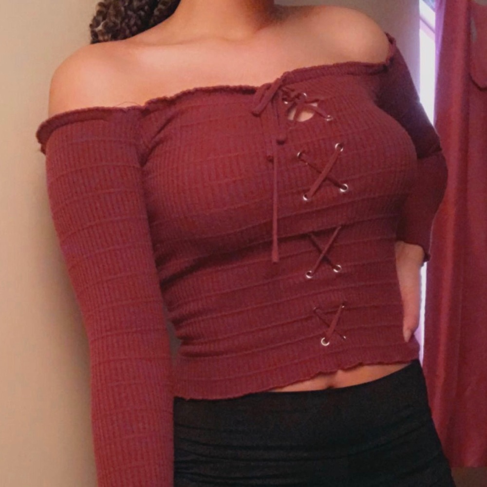 Off the shoulder burgundy crop top